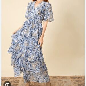 HALE BOB Ainsley blue tiered maxi dress